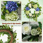 Spring Summer Wreaths for Front Door 24 Inch Summer Wreath with Hydrangea, Rose & Peony Floral Spring Door Wreath with Lush Greenery for Indoor & Outdoor Seasonal Home Decor