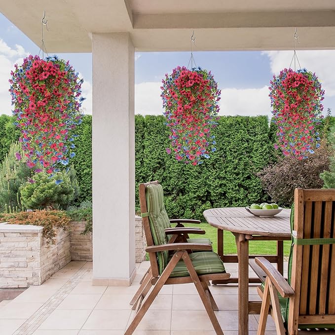 Artificial Hanging Flowers for Outdoors, 6 Pcs Fake Plant for Spring Summer Decoration, UV Resistant Realistic Silk Faux Flowers Outside Indoor Planter Porch Patio Balcony Yard Decor