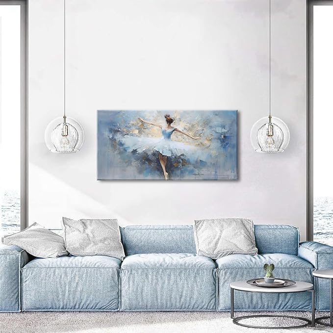 Ballerina Decor for Girls Room - Abstract Dance Decor, Ballerina Wall Art for Bedroom & Living Room - White Ballet Girl Canvas Paintings - Women Artwork Home Decorations - 20x40
