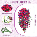 Artificial Hanging Flowers for Outdoor, 2pcs Fake Plants Long Vine Morning Glory Eucalyptus, Spring Summer UV Resistant Realistic Faux Greenery Indoor Outside Patio Porch Garden Decor, Hot Pink Purple