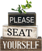 Moucuny 4 Pcs Bathroom Shelf Decor Farmhouse Bathroom Decor and Accessories Please Seat Yourself Sign Rustic Eucalyptus Leaves Wood Block Sign Gift Home Table Centerpiece for Home Office