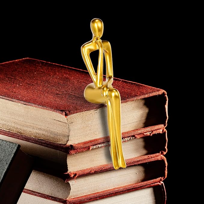 BMLCGJ Thinker Statue Gold Decor Abstract Art Sculpture, Golden Resin Collectible Figurines for Home Living Room Office Shelf Decoration,Great Gifts Ideas (Sitting Posture-Gold)