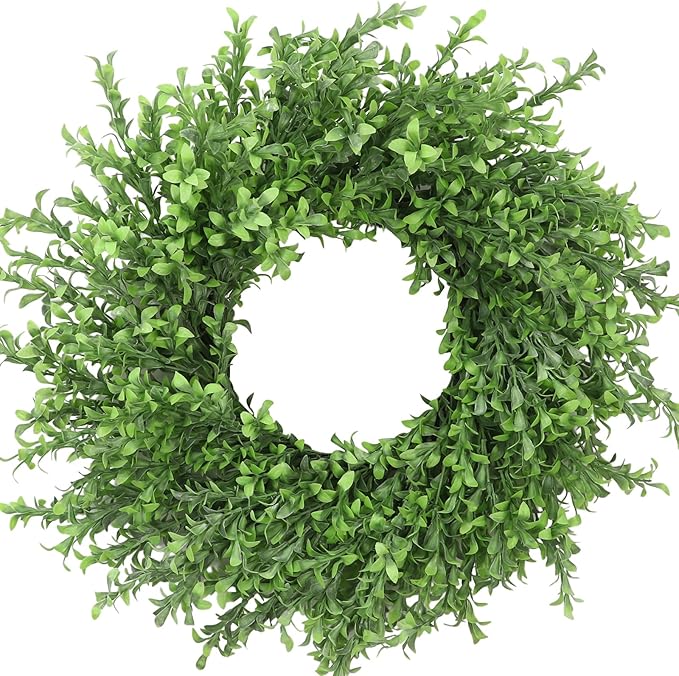 Artificial Boxwood Wreath, Spring Wreath for Front Door, Realistic Green Wreath for All Seasons Farmhouse Indoor Outdoor Home Decor (28 inches)