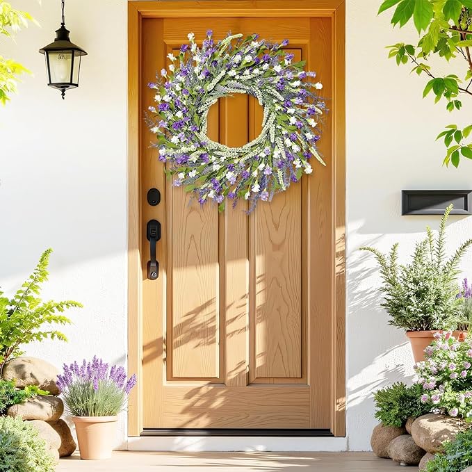 Artgar 26 Inch Spring Wreaths for Front Door, Spring Summer Lavender Paper Flower Wreaths for Home Farmhouse Windows Walls Porch Wedding Indoor Outdoor Decor for All Seasons (Purple)