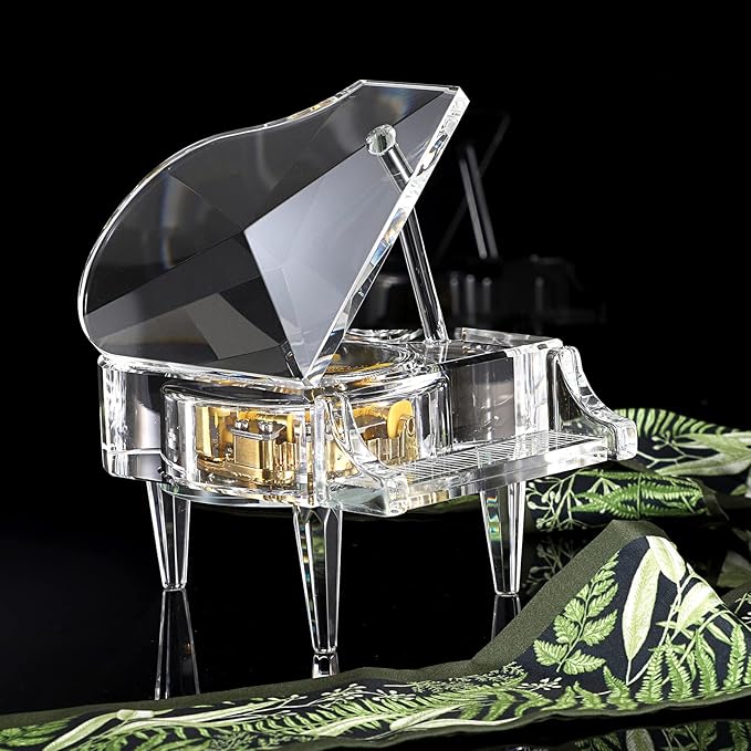 ELLDOO Crystal Music Box, Mechanical Clockwork Decorative Piano Musical Box,Transparent Piano Ornament Romantic Gift for Girl Women (Tune: for Elise)