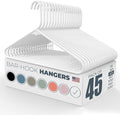 Neaties Plastic Hangers 45 Pack – Made in The USA – 6lb Capacity Standard Clothes Hangers with Strap Hooks for Dresses, Lingerie, Shirts, Pants, and Jackets – White
