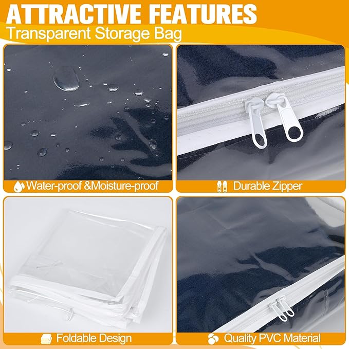 Kikerike Plastic Storage Bags with Easy-Glide Zipper, Pack of 6, Durable Clear Vinyl Zippered Storage Bags for Clothes Sweaters Comforters Blankets Sheets Bedding (23.6 x 16.9 x 13.8 Inch)