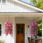 Artificial Hanging Flowers Plants for Outdoor Spring Summer Decoration, 2PCS Faux Silk Morning glory UV Resistant Look Real for Outside Home Indoor Planter Porch Garden Yard Decor(Rose Red Pink)