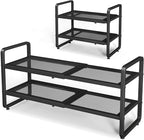 SNTD Shoe Rack - Expandable Shoe Organizer for Closet, Adjustable Metal Shoe Shelf Storage, Stackable Long Shoe Stand Holder for Garage, Entryway, Door Entrance (Black, 2-Tier)