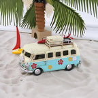 Vintage Mini Camper Van Decor, Tropical Flower Decals, Coastal Beach Style Ornament for Shelf Table Home Decoration, Light Blue