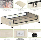 Under Bed Storage with Wheels, XXL 60L Under the Bed Storage Bins, Underbed Storage Containers with Lids & Label, Rolling Metal Drawer for Shoes, Clothes, Books, Toys (4-Pack Beige)