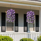 Artificial Fake Hanging Flowers Plants for Outdoor Spring Decoration,2 PCS Faux Silk Morning Glory with Eucalyptus Leaves,UV Resistant Realistic Trailing Vines for Balcony Porch Patio Yard Garden