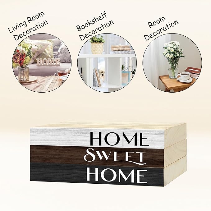 Decorative Books For Home Decor, Wood Book Stack For Table Decor, Home Decor Book For Living Room Mantel, Farmhouse Stacked Books Decorative（L45）