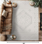 Modern Micro Loop Indoor Area Rugs for Living Room Bedroom Kitchen Geometric Trellis White 8x10 Luxury Durable Low and High Pile Non-Shedding Stain Resistant Soft Area Carpet 8 x 10