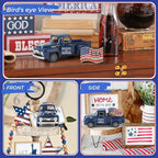 Memorial Day Patriotic Truck Decor, Americana Vintage Pickup Truck Tabletop Decoration, Rustic Farmhouse Tiered Tray Decor for 4th of July Independence Day Home Office