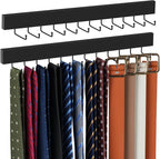 ZEDODIER 2 Pack Wodden Tie Hanger Wall Mounted, Space Saving Belt Organizer for Man with 24 180° Rotating Hooks, Space Saving Belt Storage Holder, Black