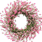 TEMPUS 20 Inch Pink Flower Wreath for Front Doors Spring and Summer for Indoor and Outdoor Decor Rustic and Farmhouse Style Home Pink Wreath