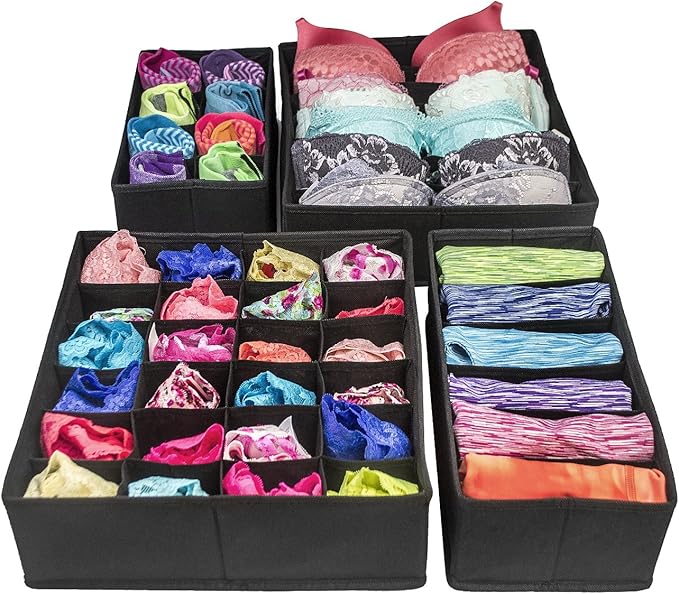 Sorbus® Set of 4 Foldable Drawer Dividers, Storage Boxes, Closet Organizers, Under Bed Organizer (Black)