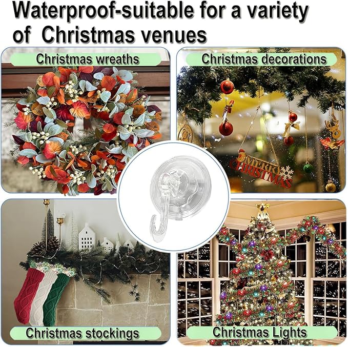 4Pack Wreath Hanger Hooks,Big Suction Cup Wreath Hooks for Halloween Christmas Décor,22 LB Heavy Duty Waterproof Removable Large Wreath Holder for Window Glass Smooth Doors Tiles Welcome Sign,Clear