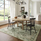 5×7 Machine Washable Rug for Living Room, Boho Vintage 5×7 Area Rug，Distressed Accent Low Pile Ultra Soft Large Carpet for Bedroom Bathroom Dining Room, Floral/Green