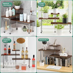 ZHWS Bathroom Counter Organizer for MakeUps, Dresser Table, Kitchen Countertop Organizer Adjustable 3 Tier Corner Shelf with 4 Metal Hooks for Coffee Bar, Spice Rack, Over Sink