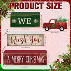 Lineshading 4 Pcs Rustic Christmas Decor Wooden Red Truck Winter Tiered Tray Decor Merry Christmas Table Centerpiece Wood Red Truck Block Sign Gift Farmhouse for Home Kitchen Tabletop Office Shelf