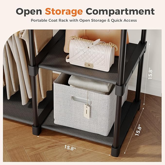 OLIXIS Portable Wardrobe Closet with Hanging Rods, 44 Inch Portable Clothing Rack with Shelves, Heavy Duty Clothes Rack, Freestanding Closet Organizer