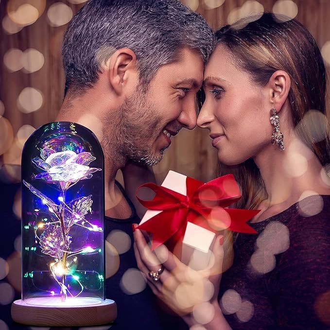 Valentines Day Rose Gifts for Her,Birthday Gifts for Women,Valentines Flowers Gifts for Women,Valentine's Day Roses Gifts for Mom Girlfriend Wife,Colorful Rose In A Glass Dome Gifts for Valentine Day