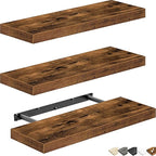 QEEIG Floating Shelves for Wall Bathroom Shelf Bedroom Kitchen Living Room Hanging Book Shelves Small Farmhouse Decor 16 inch Set of 3, Rustic Brown (015-BN3)