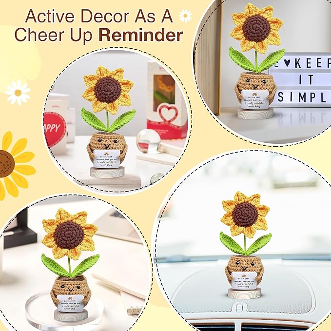 GOSSBY Thank You Gift for Women - Positive Sunflower Crochet - Appreciation, Inspirational, Christmas, Birthday Gift Teacher, Coworker, Friend, Employee - Little Reminder Emotional Support Plush