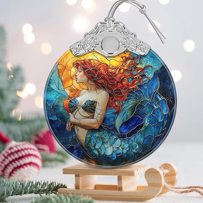 Mermaid Stained Glass Orament - Christmas Ornament - Christmas Decorations for Tree - Holiday Present ldeas - Gift Exchange