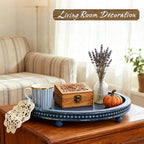 Handmade 12 Inch Decorative Tray, Small Beaded Tray Coffee Table Decor, Blue Decorative Display Risers for Coffee Table, Dining Room Entryway and Living Room