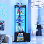 5-Tier Corner Shelf with RGB LED Light, 65" Tall Display Cabinet with Storage, Remote & APP Control, Adjustable Brightness/Color Temp, Floor Lamp with Shelves for Living Room Bedroom (Black)