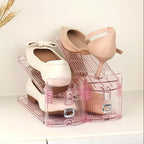 Yes!Fresh Shoe Slot Organizer, Boutique Display Style Shoe Stacker for A Pair of Shoes, Separable Shoe Rack for Closet Organization, 3 Adjustable Narrow Shoe Rack (Pink, 2 Pack)