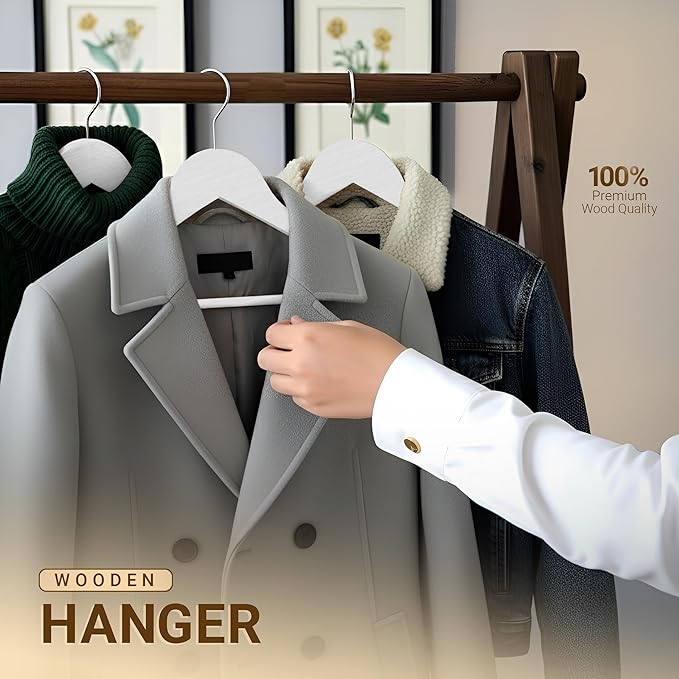 Utopia Home Premium Wooden Hangers 30 Pack - Durable & Slim Coat Hanger - Suit Hangers with 360-Degree Rotatable Hook - Wood Hangers with Shoulder Grooves (White Color)
