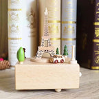Natural Solid Wood Handcrafted Beech Wooden, Musical FigureTotoro/Carousel/Fairy/Ballerina Figurine,Rotating Hand Crank Mechanism Music Box,Musical Decorations (Eiffel Tower)