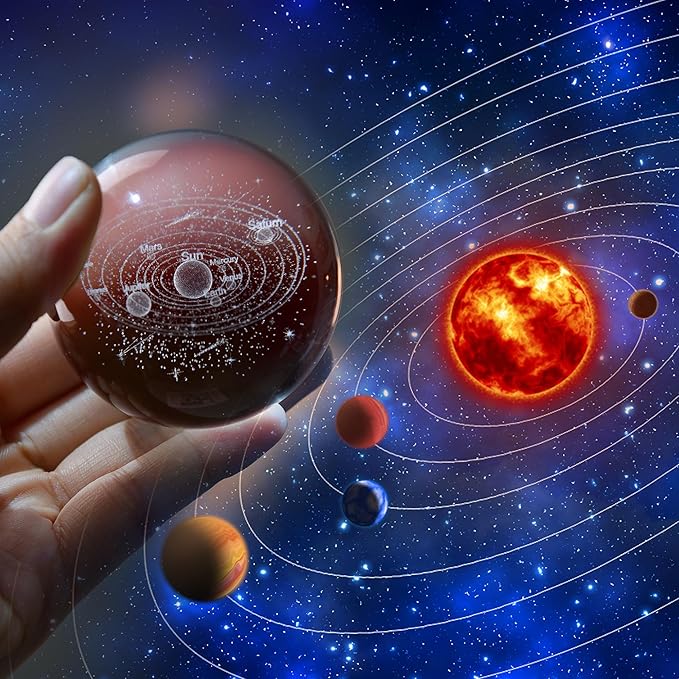 IFOLAINA 3D Solar System Crystal Ball 60mm Laser Engraved Glass Sphere Home Decor with Stand Solar System Planet Model Decor Space Universe Gifts for Astronomy Lovers
