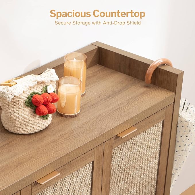SICOTAS Shoe Storage Cabinet Set of 2, Large Tall Shoe Cabinet, Rattan Shoe Cabinet Storage for Entryway, Farmhouse Cabinet with Doors and Adjustable Shelves for Entryway Hallway Living Room