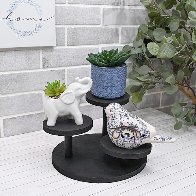 Ikee Design 3-Tier Wooden Display Riser for Jewelry, Wooden Jewelry and Figurine Display Risers, Wood Riser for Decor, Multilevel Stand for Action Figures and Home Decor, Black Color