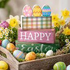 Lineshading 4 Pcs Easter Table Decoration Wooden Pastel Eggs - No Assembly Required Reusable Happy Easter Tiered Tray Decor, Perfect for Home Kitchen Party Farmhouse Centerpieces & Holy Week Gift