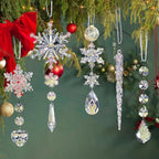Jishi 21pcs Crystal Christmas Ornaments for Christmas Tree Decorations, Hanging Crystals Acrylic Snowflake Icicle Ornaments Set w/Drop Pendants for Winter Wonderland, Holiday Home Decor Party Supplies