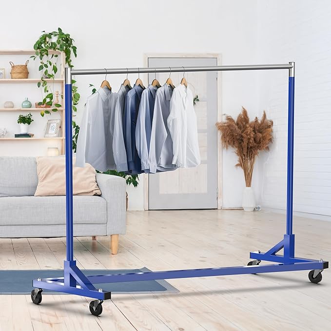 Simple Houseware Industrial Grade Z-Base Garment Rack, 500lb Load with 63 Inches Extra Long Bar, Blue