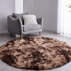FJZFING Tie-Dyed Coffee Round Rug Ultra-Soft Plush Modern 5x5 Circle Area Rug for Kid's Bedroom, Fluffy Shag Circular Rug for Nursery Room, Non-Slip Home Decor Carpet for Teen's Room