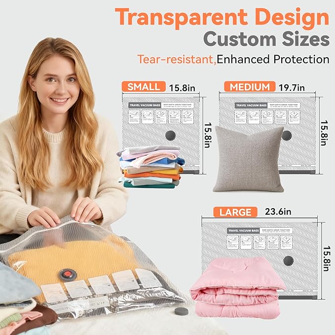 Vacuum Bags for Travel with USB and TYPE C Pump,vacuum seal travel bags,12 Pack Carry-on Size Compression Packing Bags for Luggage,Space Saver for Clothes and Clothing Travel（Grey）