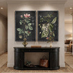 Large Framed Vintage Botanical Wall Art Set of 2, Rustic Retro Dark Floral Canvas Paintings Prints, Antique Flower Pictures for Farmhouse Living Room Hallway Bedroom Dining Room Wall Decor, 24x36 Inch