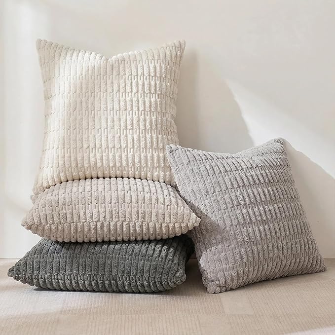 Fancy Homi 4 Packs Decorative Throw Pillow Covers for Living Room Couch Bed, Modern Farmhouse Boho Home Décor Accent Cushion Case, 28" x 28", Grey Series
