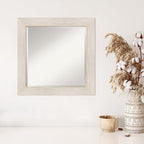 Amanti Art White Wall Mirror 25x25 Hardwood White Wash Square Bathroom Mirror for Wall Decor Living Room, Medium Country Rustic Wood Frame, Hangs Horizonally and Vertically, Bathroom Decor, Beveled