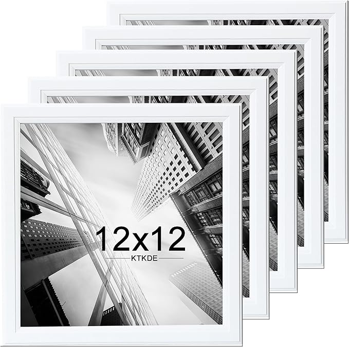 KTKDE 12x12 Picture Frame Set of 5, Wooden frames White, Wall Hanging Display, Best Square Photo Frame Studio Gallery for Photos, Posters & Art Prints