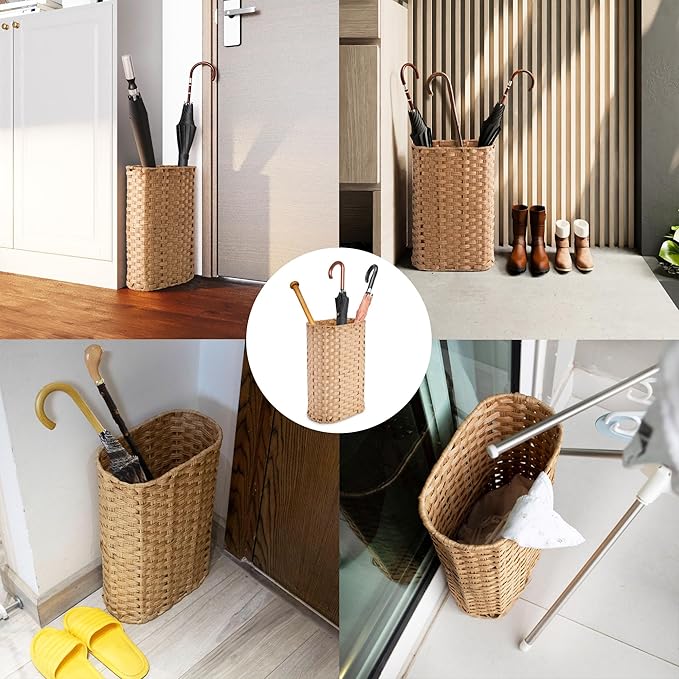 PEMAR Wicker Umbrella Holder, Hand Woven Umbrella Stand Basket Decorative Cane Holder Rack for Home, Entryway Multipurpose Narrow Tall Basket (Natural)
