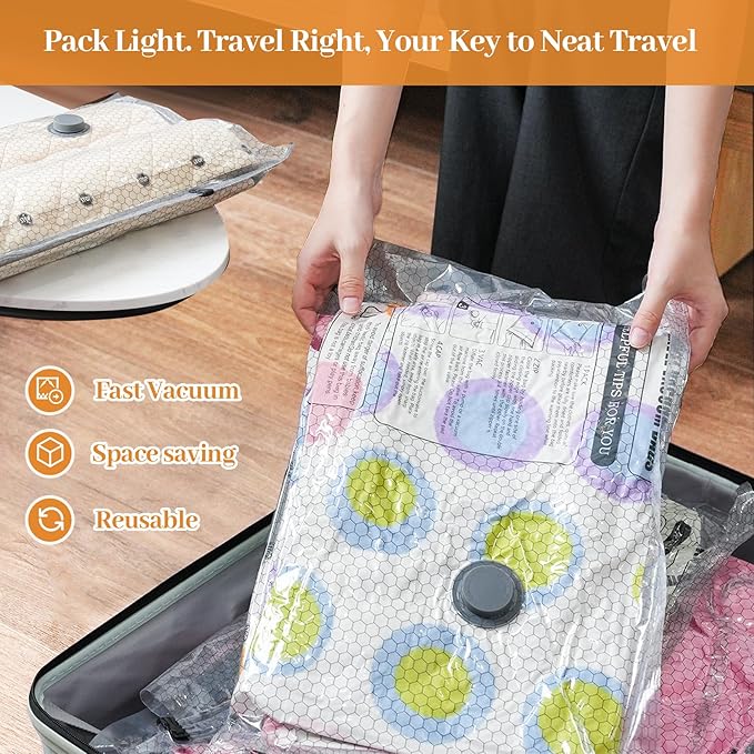 Travel Vacuum Seal Bags for Clothing with Portable Electric Pump, 15 Pack Space Saver Vacuum Storage Bag, Compression Packing Bag for Clothes Luggage & Suitcase, Cruise Vacation & Home Essentials